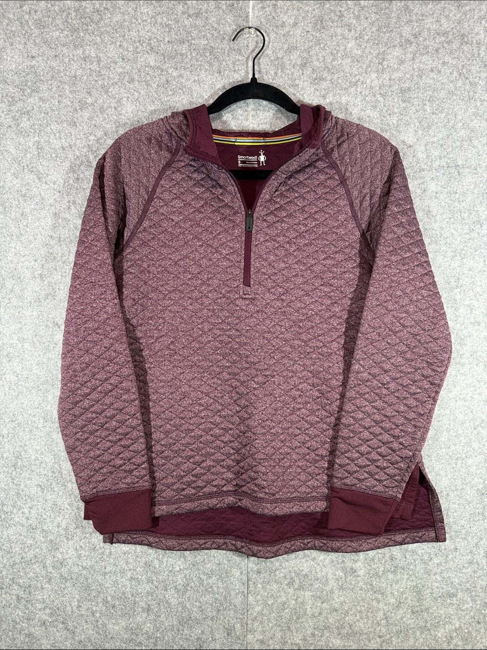 Smartwool Quarter Zip Jacket - Womens S - Purple Quilted Hooded Merino Wool